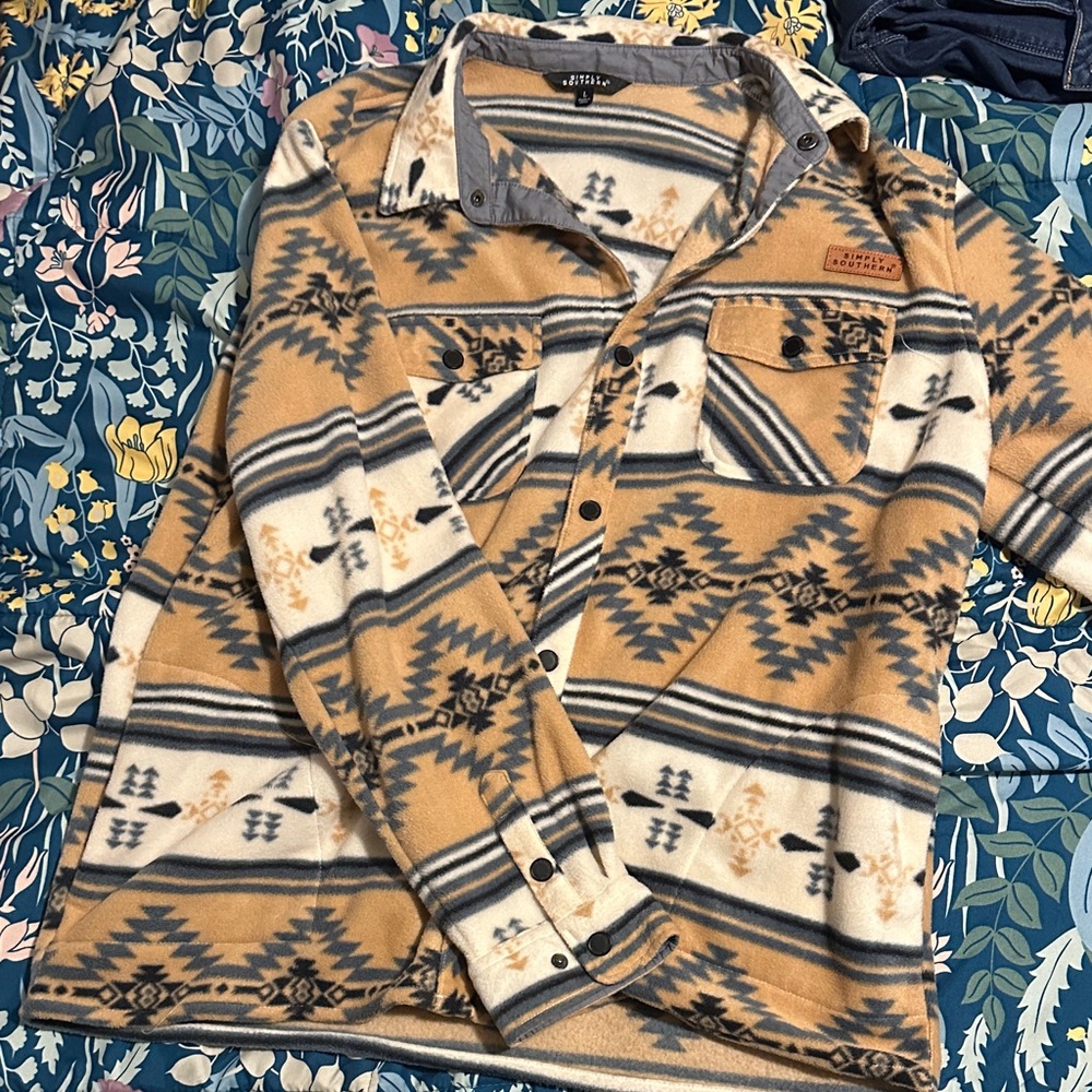 Simply Southern Striped Fleece Jacket - Blue and Tan